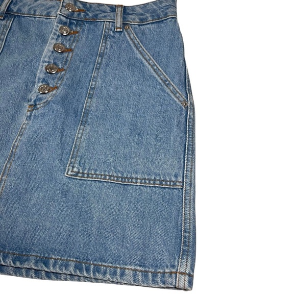 Topshop Denim Skirt Blue Button Front Closure Pockets Cotton Size 6 90s Y2K Boho - Picture 4 of 16